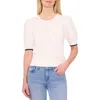 Cece Contrast Edge Puff Sleeve Cotton Sweater In Antique White