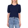 Cece Contrast Edge Puff Sleeve Cotton Sweater In Classic Navy Blue