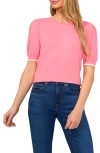 Cece Contrast Edge Puff Sleeve Cotton Sweater In Confetti