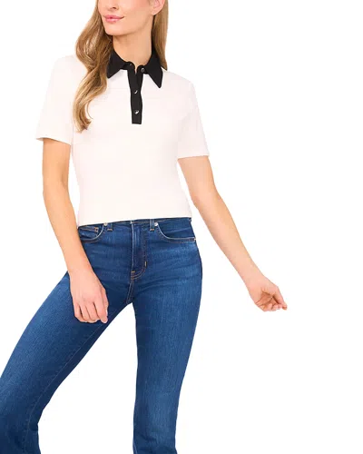 Cece Contrast Polo Neck Tee In Gray