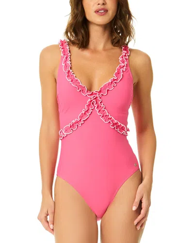 Cece Contrast Ruffle One-piece In Pink