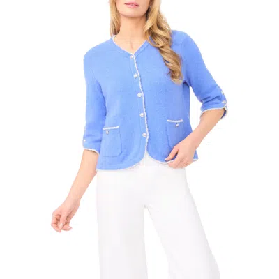 Cece Contrast Scallop Trim Cardigan In Blue