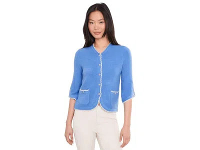 Cece Contrast Scallop Trim Cardigan In Brown