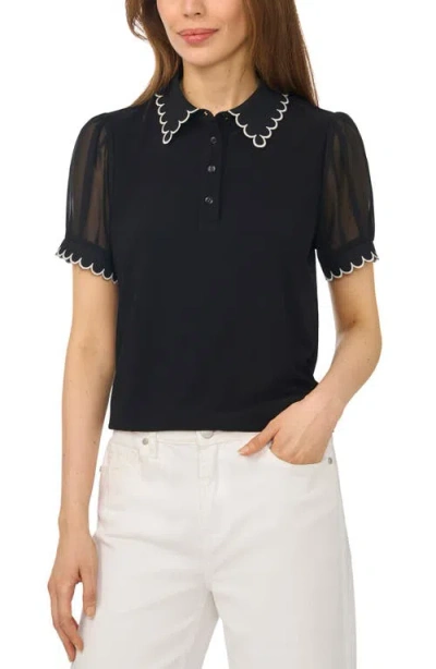 Cece Contrast Stitch Polo Shirt In Black