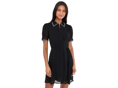 Cece Contrast Stitch Short Sleeve Scallop Mini Dress Women's Dress Rich Black: Md, Polyester