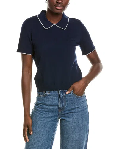 Cece Contrast Trim Collared Sweater In Blue