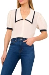 Cece Contrast Trim Georgette Top In Neutral