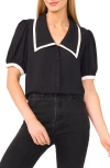 Cece Contrast Trim Georgette Top In Black