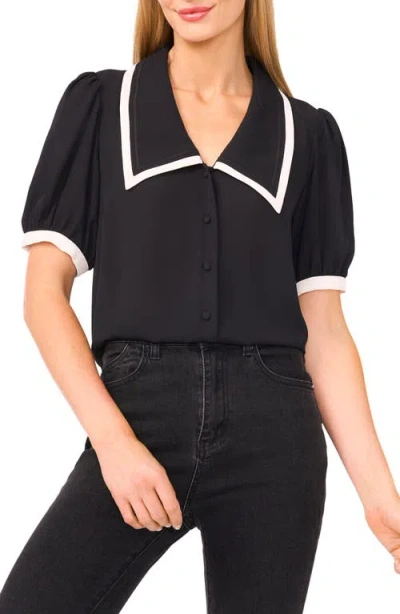 Cece Contrast Trim Georgette Top In Black