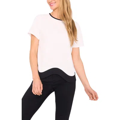 Cece Contrast Trim Short Sleeve Blouse In White