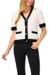 CECE CECE CONTRAST TRIM SHORT SLEEVE CARDIGAN