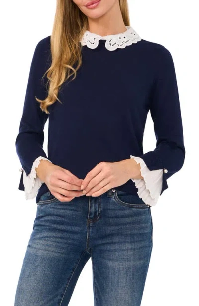 Cece Contrast Trim Sweater In Blue