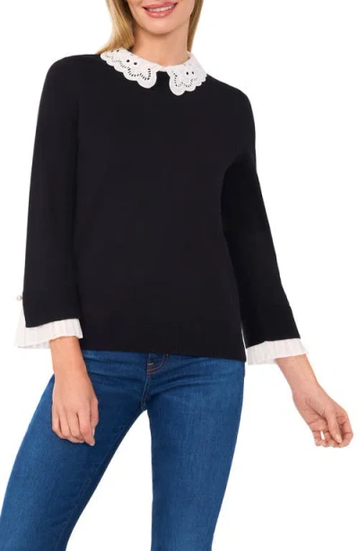 Cece Contrast Trim Sweater In Rich Black