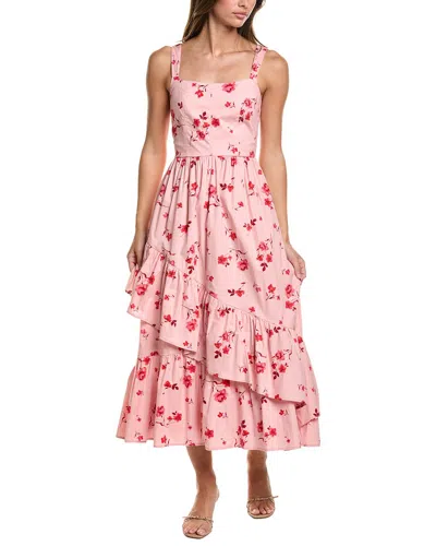 Cece Corset Asymmetrical Hem Ruffle Midi Dress In Pink