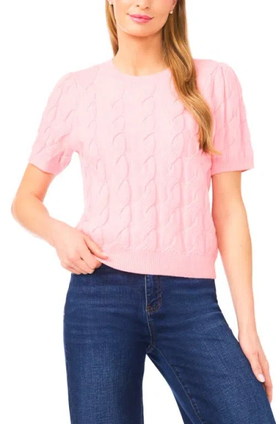 Cece Cotton Blend Cable Knit Sweater In Pink