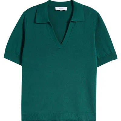 Cece Cotton Blend Polo Sweater In Dark Forest