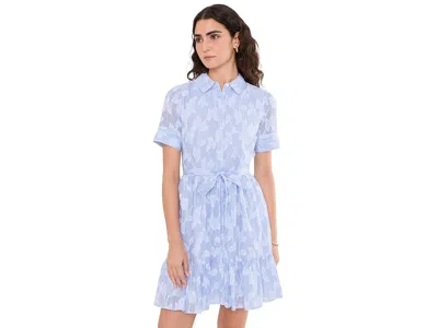 Cece Cotton Burnout Tie Waist Mini Shirt Dress Women's Dress Ultra White: 12 In Blue