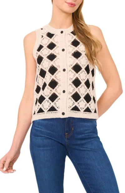 Cece Cotton Crochet Sleeveless Sweater In Soft Cream
