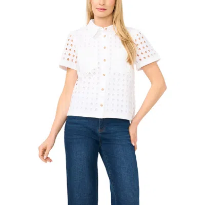 Cece Cotton Eyelet Button-up Shirt In White