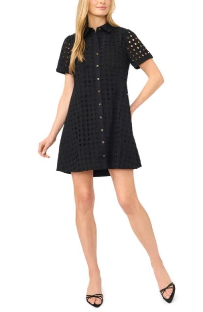 Cece Cotton Eyelet Mini Shirtdress In Black