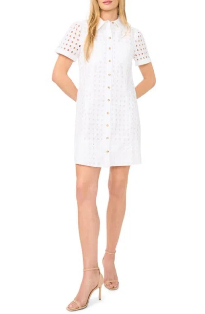 Cece Cotton Eyelet Mini Shirtdress In White