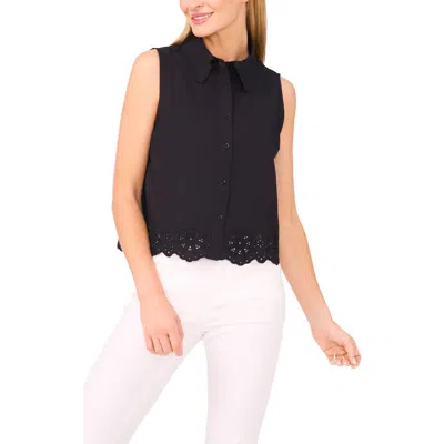 Cece Cotton Eyelet Sleeveless Button-up Shirt