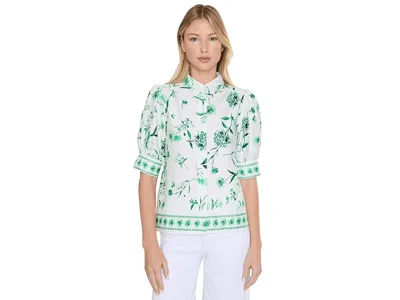 Cece Cotton Sateen Hidden Placket Top Women's Clothing Vibrant Kelly: Xs In White