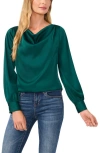 Cece Womens Button Satin Blouse In Dark Forest Green