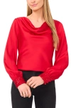 Cece Cowl Neck Sequin Cuff Charmeuse Top In Red