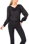 Cece Cowl Neck Sequin Cuff Charmeuse Top In Black