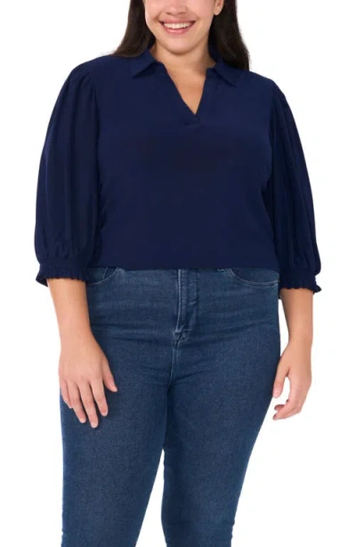 Cece Crepe Knit Top In Navy Blue Jay