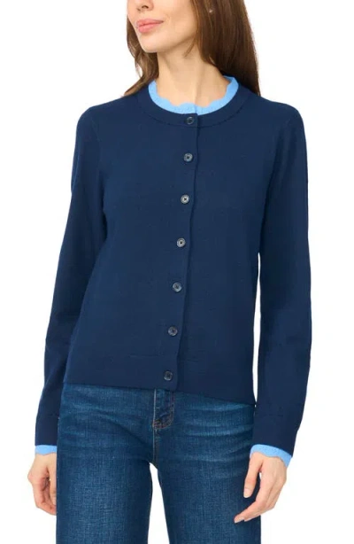 Cece Crewneck Cardigan In Blue