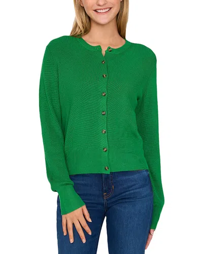 Cece Crewneck Cardigan In Medium Green