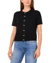 Cece Short Sleeve Bow Button Cardigan In Black