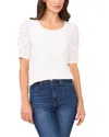 Cece Crewneck Ruched Elbow Sleeve Top In Ultra White