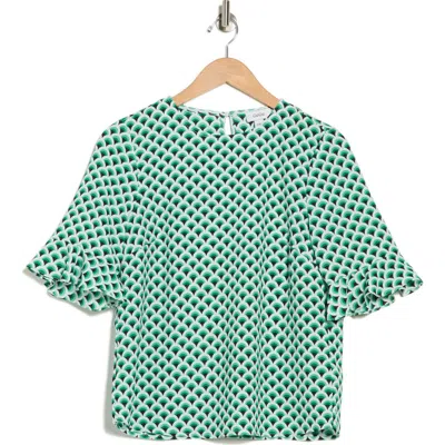 Cece Crewneck Ruffle Sleeve Top In Green