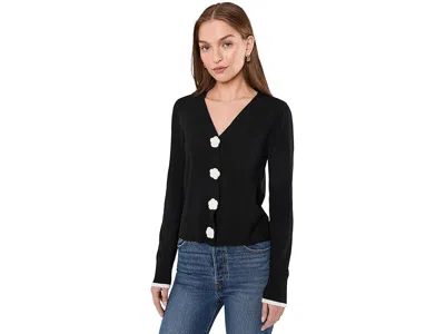 Cece Crochet Floral Button Front Cardigan In Black
