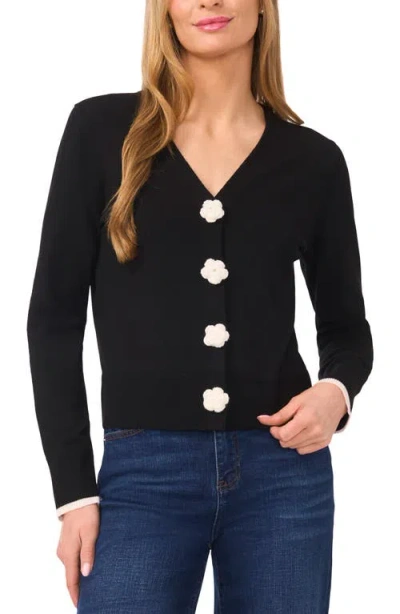Cece Crochet Flower Accent Cardigan In Black