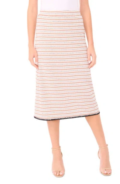 Cece Crochet Trim Knit Midi Skirt In Neutral
