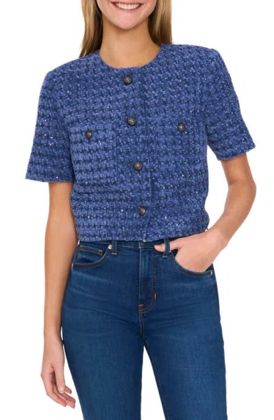 Cece Crop Tweed Jacket In Ocean Blue