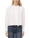 Cece Imitation Pearl Detail Stretch Cotton Poplin Button-up Shirt In White
