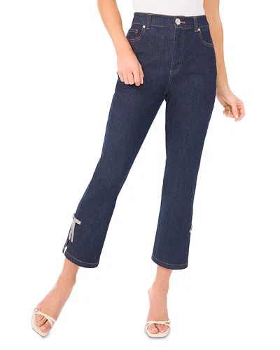 Cece Cropped Flare Bow Detail Jeans In Indigo Night In Blue