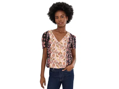 Cece Cropped Linen V-neck Button-down Top Women's Clothing Rich Black: Sm