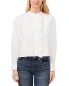 Cece Imitation Pearl Detail Stretch Cotton Poplin Button-up Shirt In Ultra White