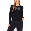 Cece Crystal Bow Embellished Crewneck Sweater In Black