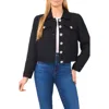Cece Rhinestone Button Tweed Jacket In Black