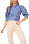 Cece Daisy Puff Sleeve Chambray Button-up Shirt In Blue