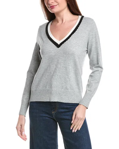 Cece Deep V Contrast Trim Sweater In Gray
