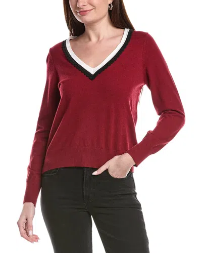 Cece Deep V Contrast Trim Sweater In Red