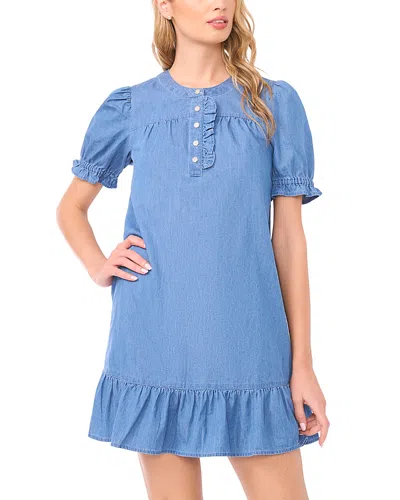 Cece Denim Ruffle Trapeze Dress In Blue
